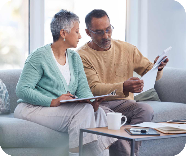 Couple talking on the couch
